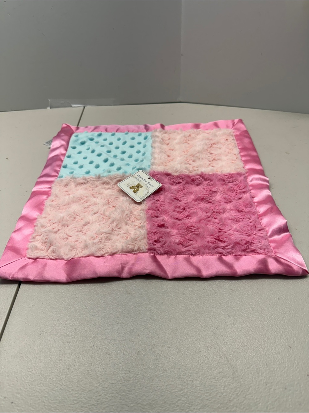Pink Patchwork Satin-Trim Baby Lovey Blanket